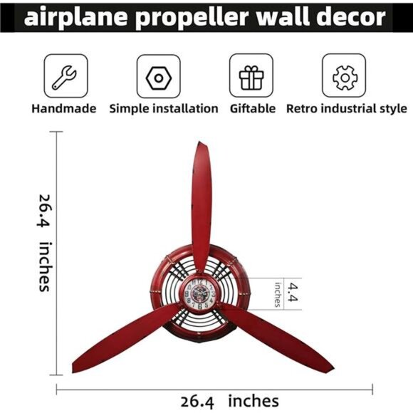 Metal Airplane Propeller Wall Decor,Vintage Aviation Wall Art - Picture 2 of 7